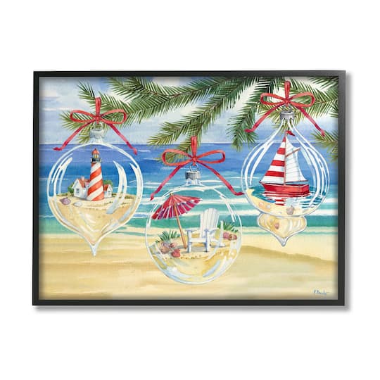 Stupell Industries Coastal Christmas Ornaments Framed Giclee Art